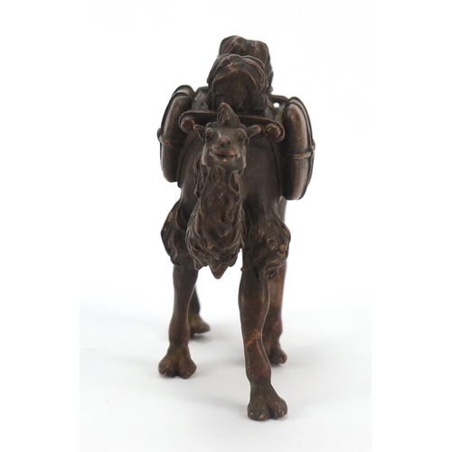 442 - Japanese patinated bronze camel, impressed character marks to the underside, 10cm in length