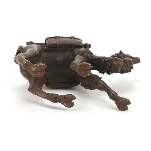 442 - Japanese patinated bronze camel, impressed character marks to the underside, 10cm in length