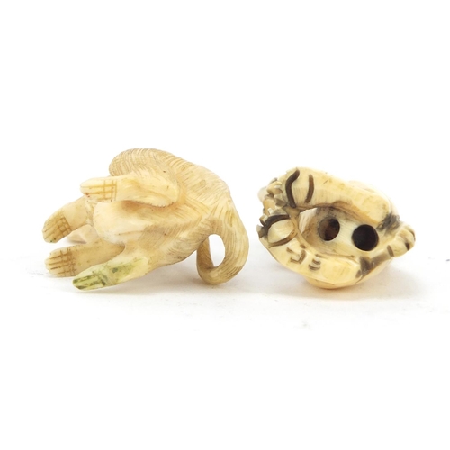 449 - Two Japanese carved ivory rats including a Netsuke, the largest 3.5cm high