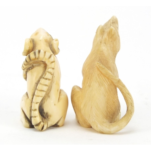 449 - Two Japanese carved ivory rats including a Netsuke, the largest 3.5cm high