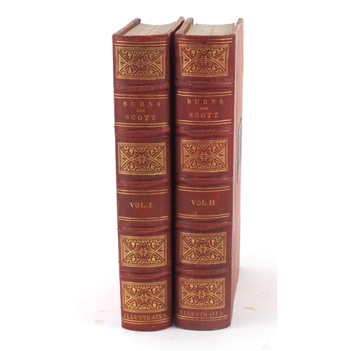 502 - The Complete Works of Robert Burns and Poetical Works of Sir Walter Scott, two 19th century leather ... 