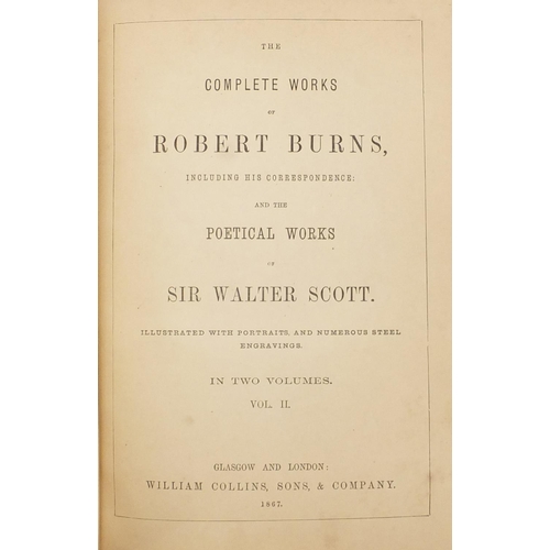 502 - The Complete Works of Robert Burns and Poetical Works of Sir Walter Scott, two 19th century leather ... 