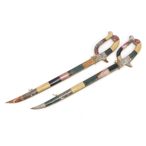 622 - Pair of Middle Eastern hardstone mounted swords, each 58.5cm in length