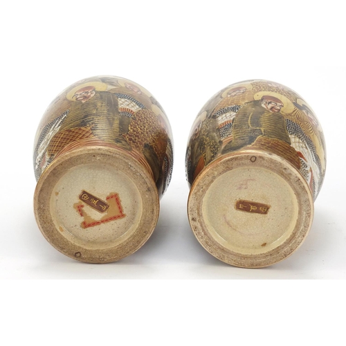 439 - Pair of Japanese Satsuma pottery vases hand painted with one thousand faces, character marks to the ... 