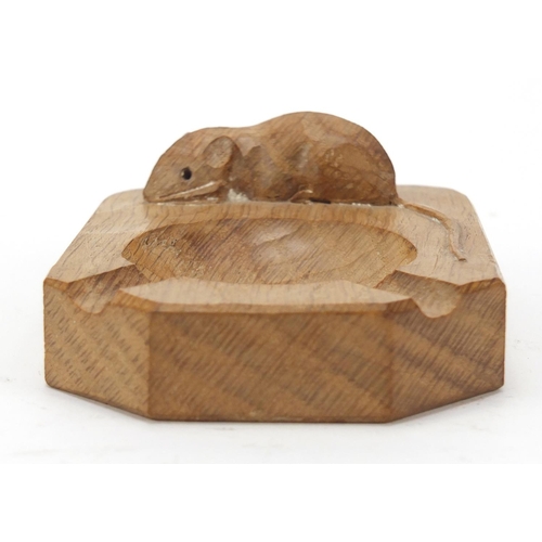 4 - Robert Mouseman Thompson adzed oak ashtray carved with a signature mouse, 10cm wide