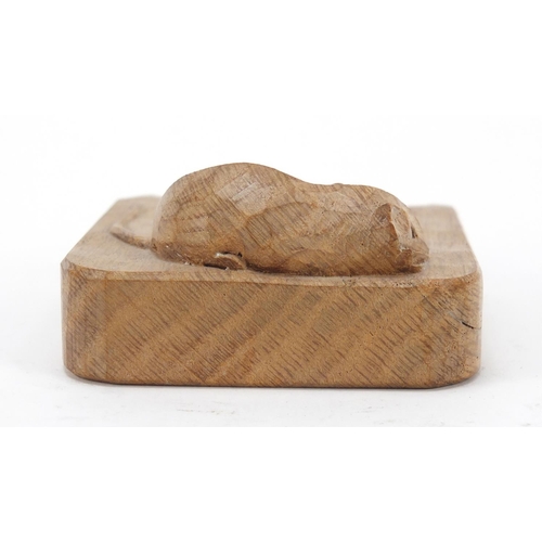 4 - Robert Mouseman Thompson adzed oak ashtray carved with a signature mouse, 10cm wide