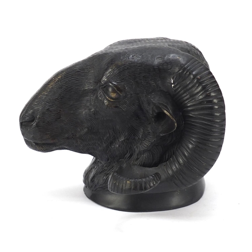 59 - Patinated bronze ram's head wall mount, 18cm high