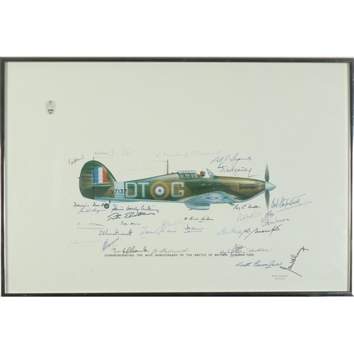 596 - Commemorating the 40th anniversary of The Battle of Britain, summer 1980, ink signed print of a Hurr... 