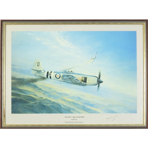 671 - Robert Taylor - Sea Fury - MIG encounter, print signed in pencil by Lt Hoagy Carmichael, framed and ... 