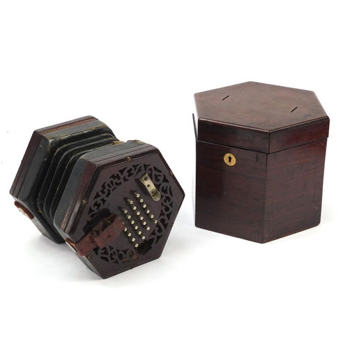 58 - Victorian rosewood 49 button concertina with rosewood case