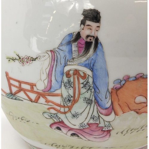 214 - Large Chinese porcelain ginger jar with cover hand painted in the famille rose palette with figures ... 