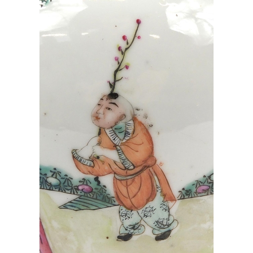 214 - Large Chinese porcelain ginger jar with cover hand painted in the famille rose palette with figures ... 