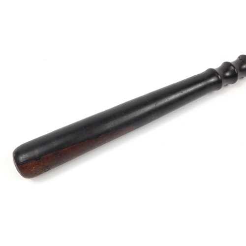 693 - Hardwood police truncheon impressed with a cypher and initials CP, 38cm in length