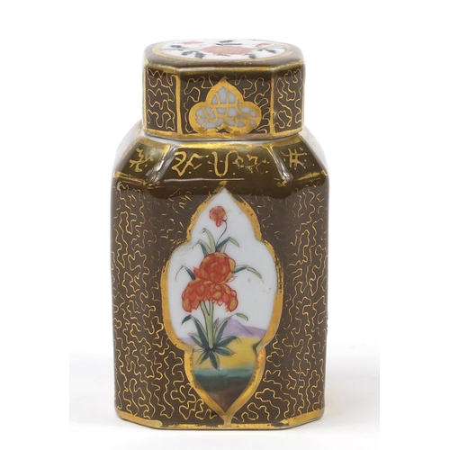 347 - Continental porcelain tea caddy hand painted with panels of flowers, 11.5cm high