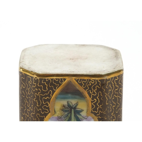 347 - Continental porcelain tea caddy hand painted with panels of flowers, 11.5cm high