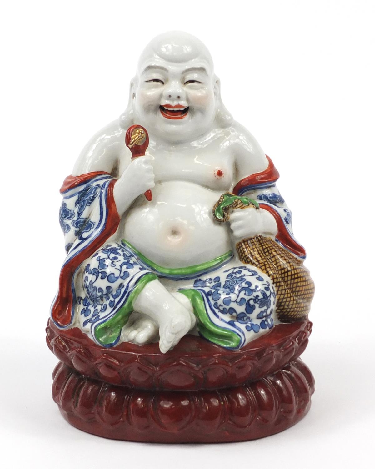 Chinese porcelain figure of seated Buddha, impressed character