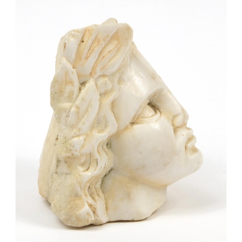 65 - Carved white marble bust of a gentleman, 9.5cm high