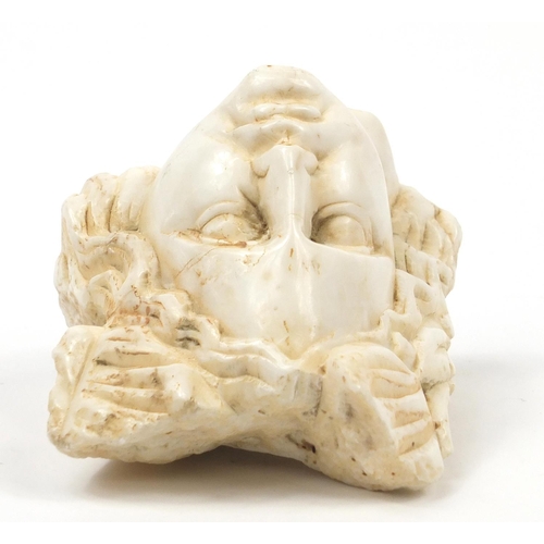 65 - Carved white marble bust of a gentleman, 9.5cm high