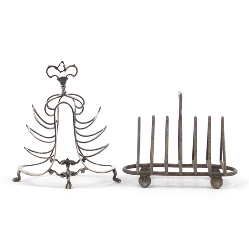 97 - Two silver plated toast racks including on in the manner of Christopher Dresser, the largest 18cm wi... 