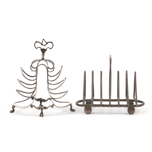 97 - Two silver plated toast racks including on in the manner of Christopher Dresser, the largest 18cm wi... 