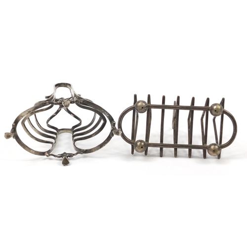 97 - Two silver plated toast racks including on in the manner of Christopher Dresser, the largest 18cm wi... 