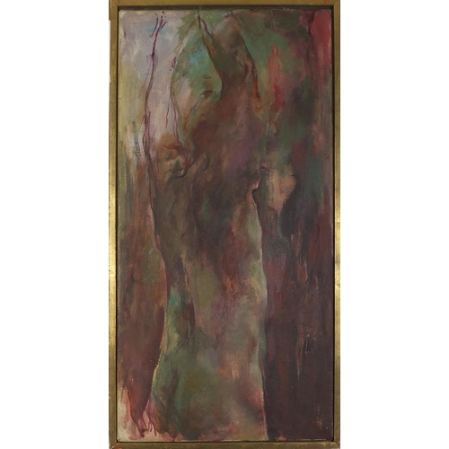 255 - Ian Mcgugan, male nude, oil on canvas, framed, 91.5cm x 46cm excluding the frame