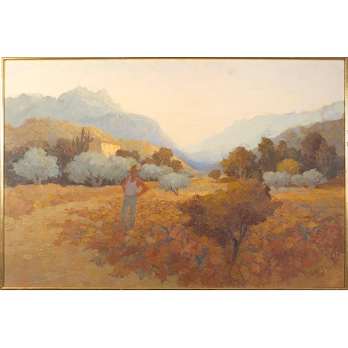 353 - David Hutter 1972 - Valley near Clyerlie, impasto oil on canvas, inscribed John Whibley Gallery labe... 