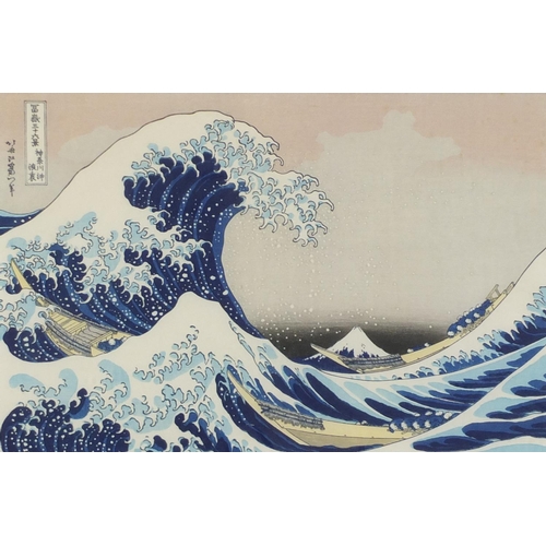 777 - After Hokusai Katsushika - Mount Fuji between waves off the coast of Kanagawa, print in colour, moun... 