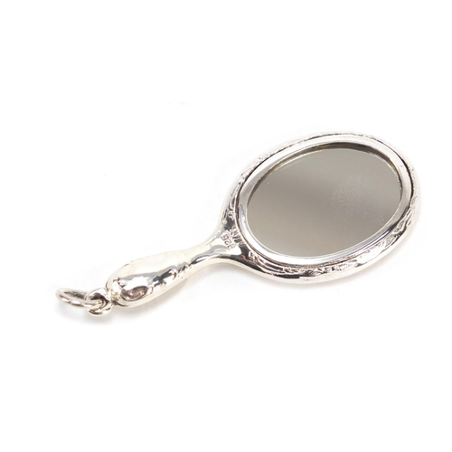 765 - Miniature 925 silver hand mirror pendant, 7.5cm in length