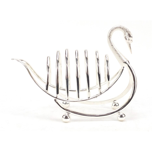 770 - Novelty silver plated toast rack in the form of a swan, 21cm in length