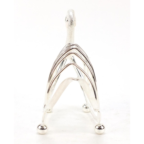 770 - Novelty silver plated toast rack in the form of a swan, 21cm in length