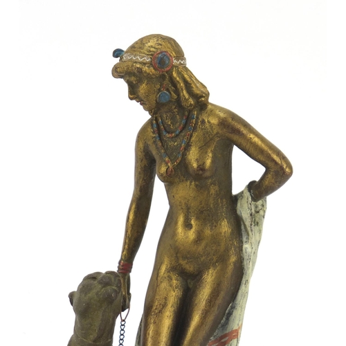 150 - Cold painted bronze of a nude female with dog on carpet in the style of Franz Xaver Bergmann, 17cm h... 