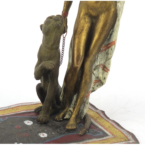 150 - Cold painted bronze of a nude female with dog on carpet in the style of Franz Xaver Bergmann, 17cm h... 