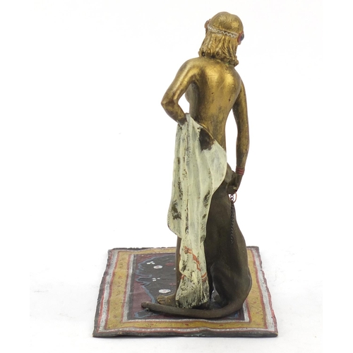 150 - Cold painted bronze of a nude female with dog on carpet in the style of Franz Xaver Bergmann, 17cm h... 