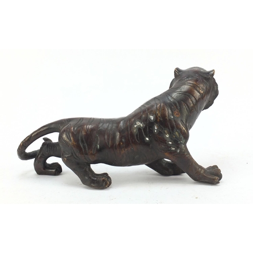 290 - Large Japanese patinated bronze tiger, 31cm in length