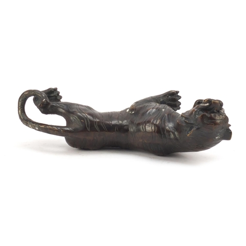 290 - Large Japanese patinated bronze tiger, 31cm in length