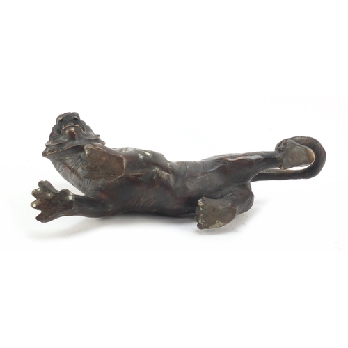 290 - Large Japanese patinated bronze tiger, 31cm in length