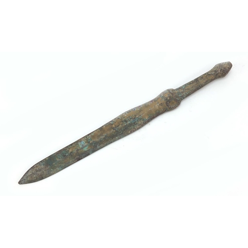 621 - Islamic patinated bronze short sword, 39cm in length