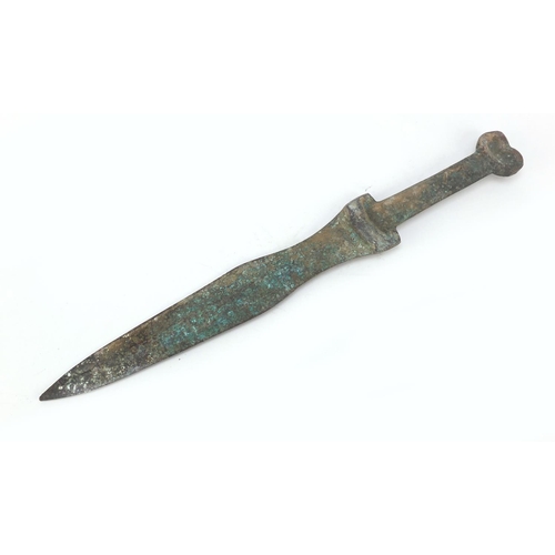 241 - Islamic patinated bronze short sword, 37.5cm in length