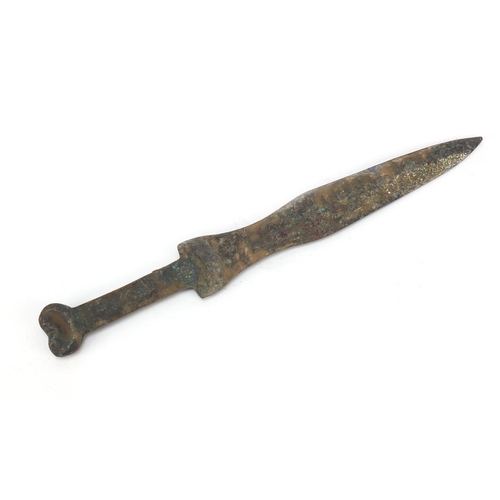 241 - Islamic patinated bronze short sword, 37.5cm in length