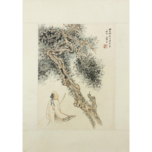 292 - Attributed to Daqian Zhang - Man under a pine tree, Chinese ink and watercolour on paper with callig... 