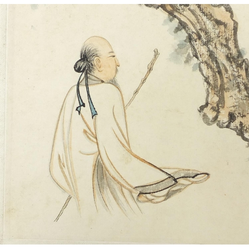 292 - Attributed to Daqian Zhang - Man under a pine tree, Chinese ink and watercolour on paper with callig... 