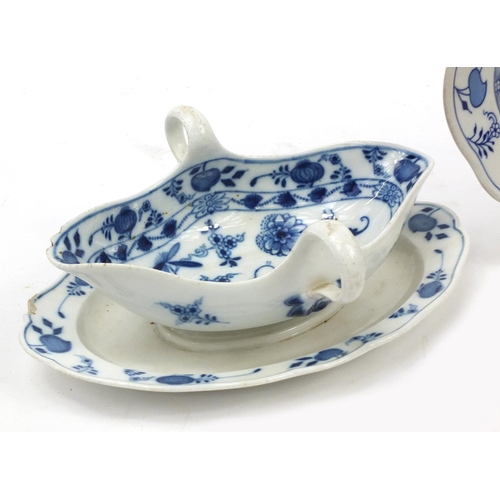 739 - 19th century Blue Onion pattern china by Meissen and Hutschenreuther including a bowl and a sauce bo... 