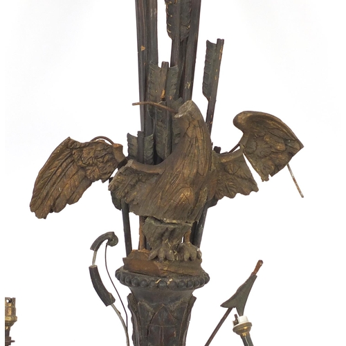 147 - 19th century carved wood two branch wall sconce with eagle, 107cm high