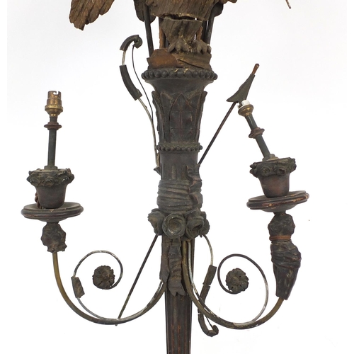 147 - 19th century carved wood two branch wall sconce with eagle, 107cm high