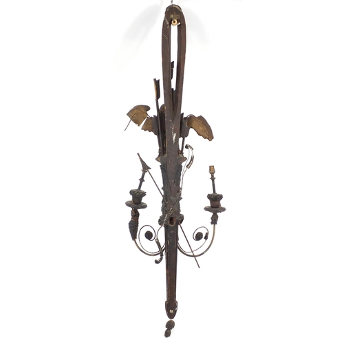 147 - 19th century carved wood two branch wall sconce with eagle, 107cm high