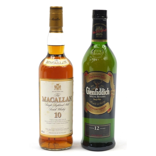 81 - Two bottles of whiskey with boxes, comprising Glenfiddich Special Reserve and Macallan, ten years ol... 