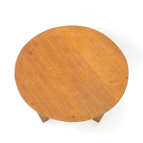 1394 - Art Deco circular oak occasional table with under tier, 48cm high x 59cm in diameter