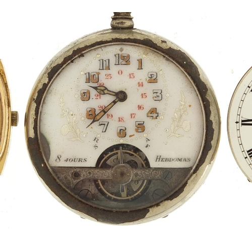 643 - Hebdomas pocket watch, Perry & Co pocket watch movement and a vintage wristwatch