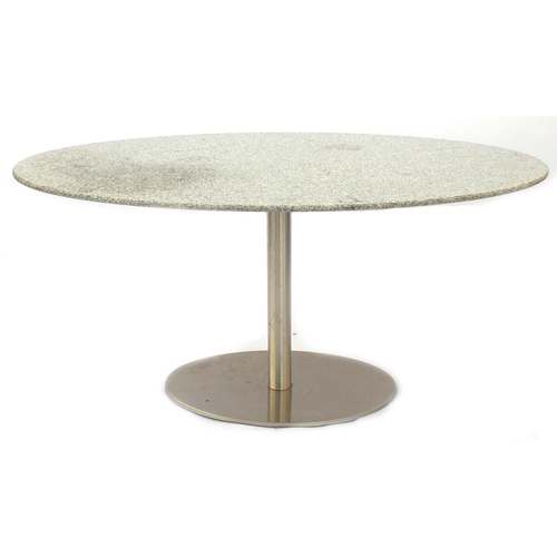 1322 - Contemporary granite dining table with polished metal base, 76cm H x 160cm W x 93cm D